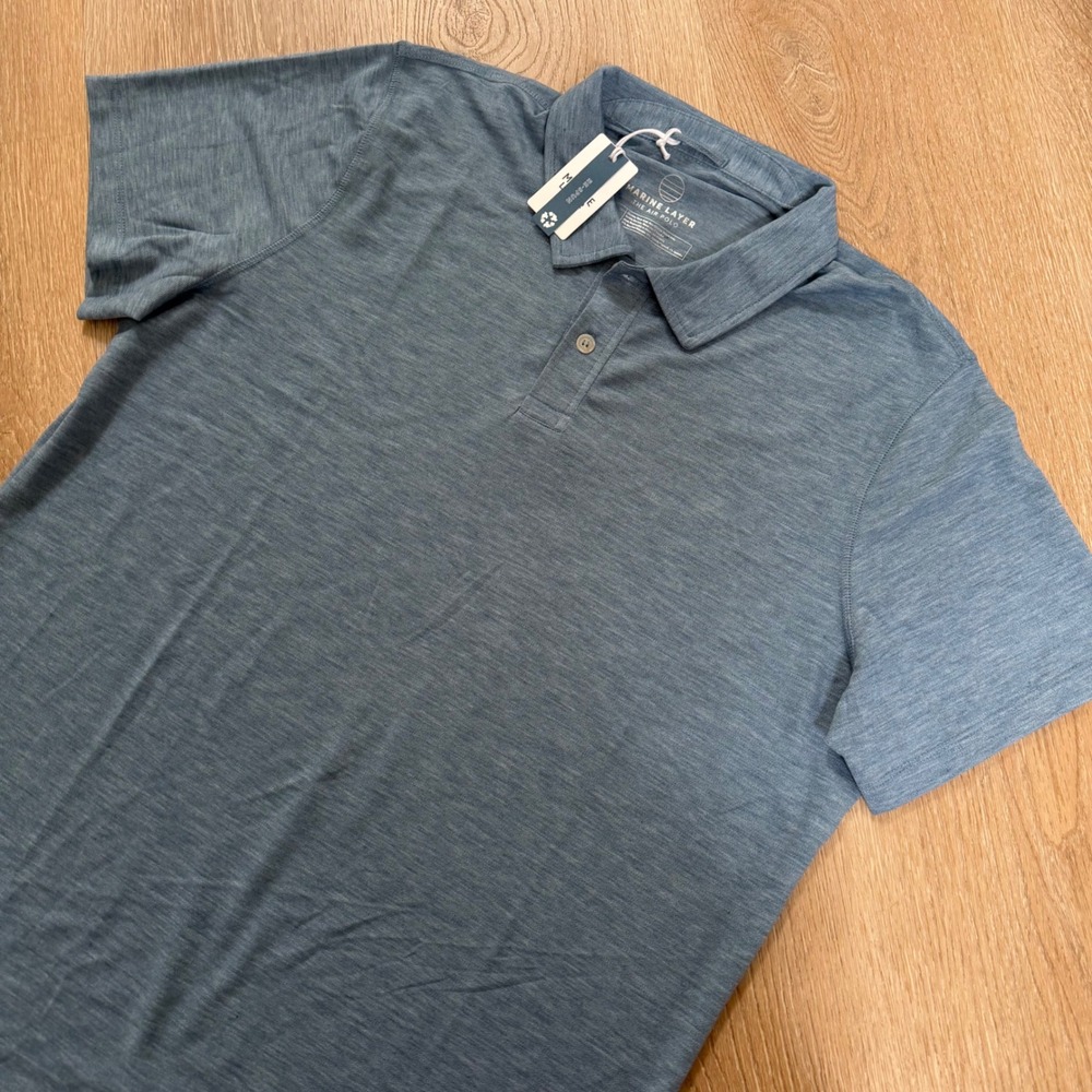 Marine Layer Air Polo Men Large Coronet Blue Re-Spun Sustainable Short Sleeve - Picture 1 of 8